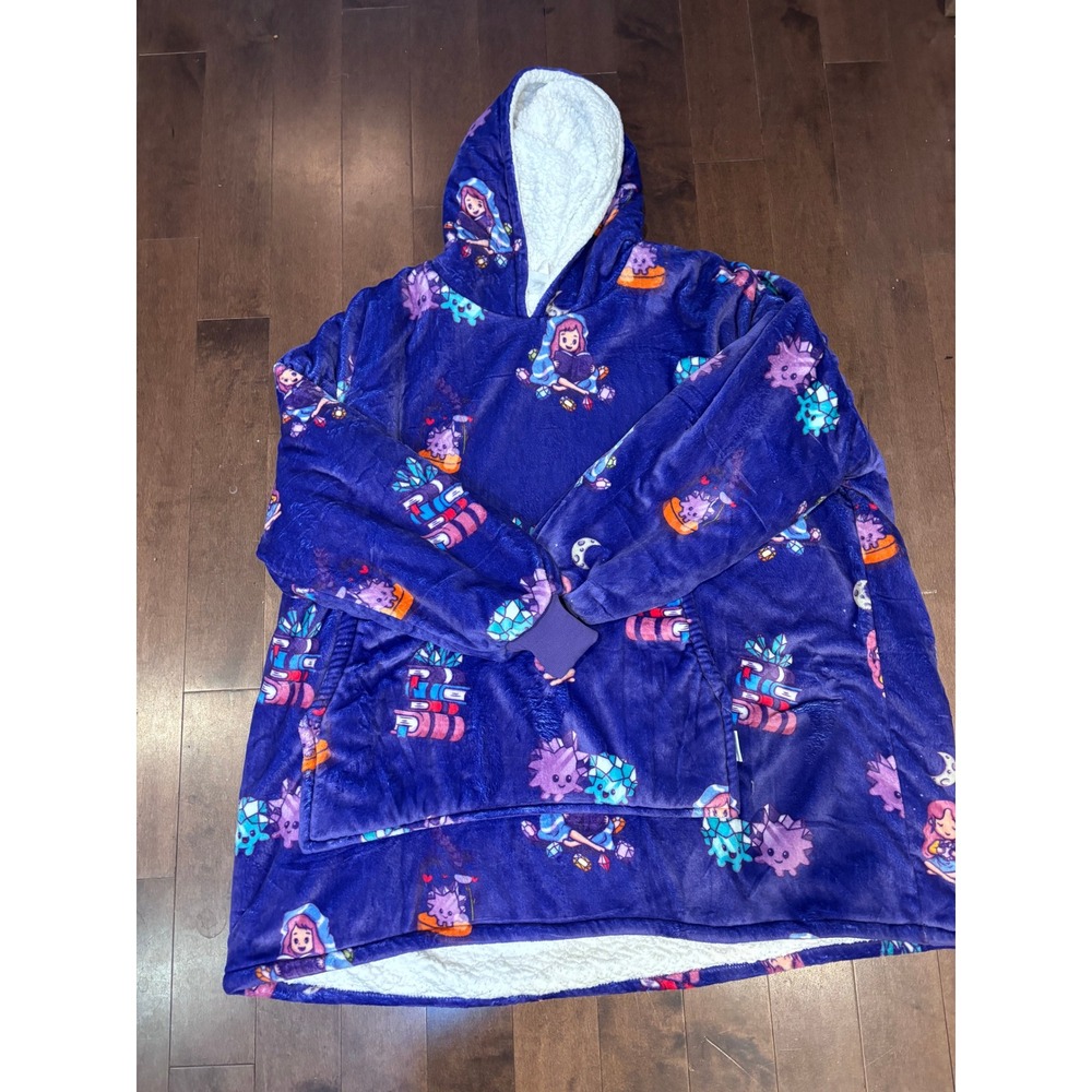 The Comfy Wearable Blanket Hoodie Purple Character Print Sherpa Lined Oversized